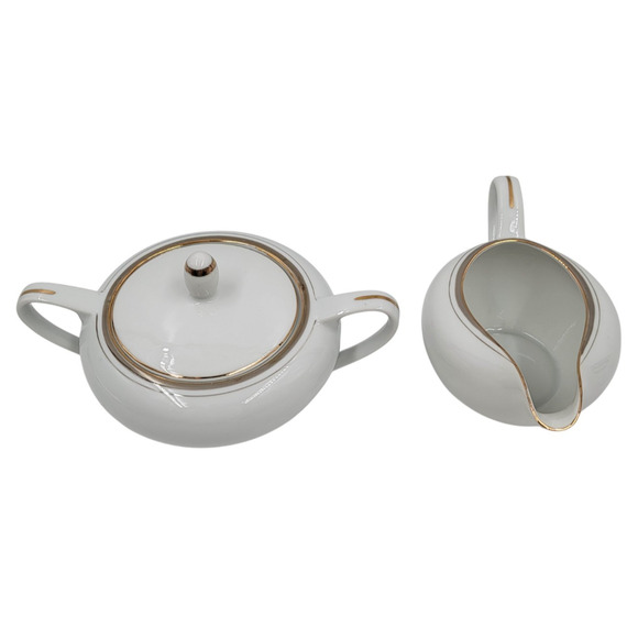 Royalton Fine China Creamer & Sugar Bowl Set Gold Trim Translucent Porcelain - Picture 4 of 16